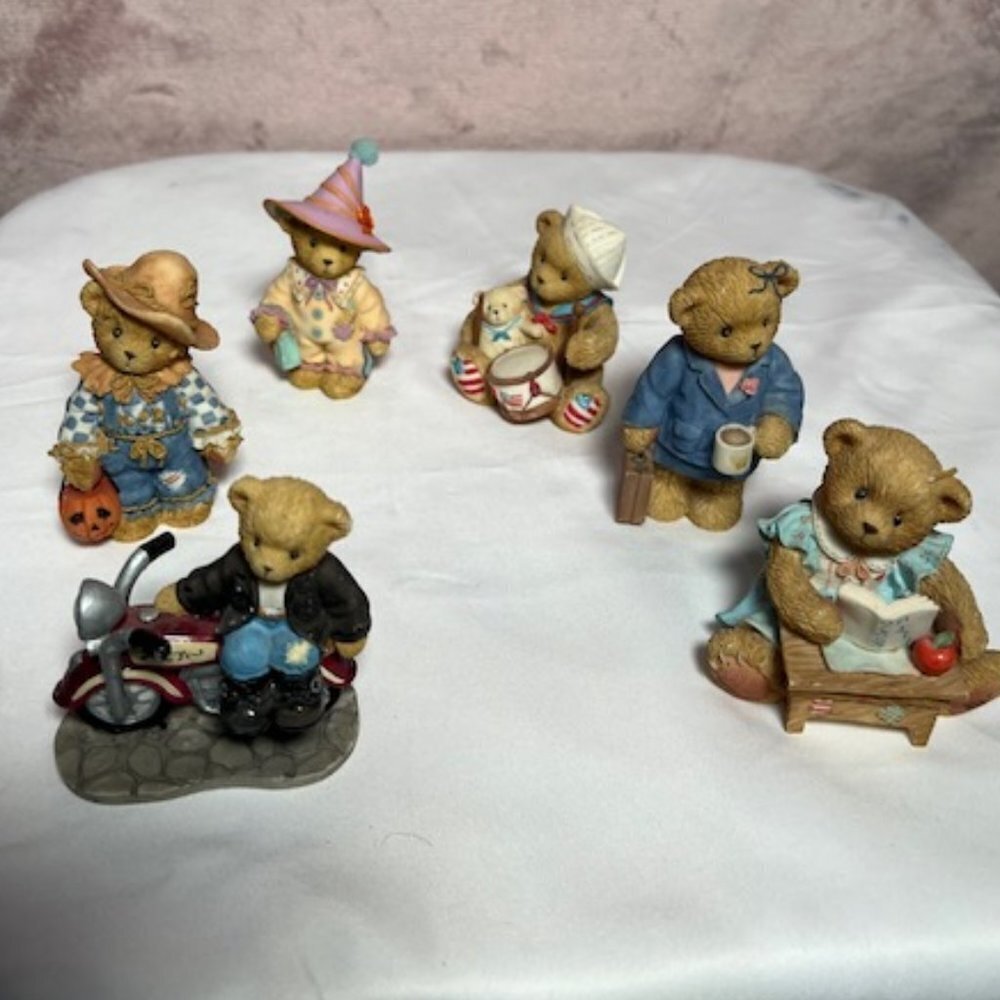 Cherished Teddies Vintage Collectable Bundle (6) Small Resin Bear Figurines